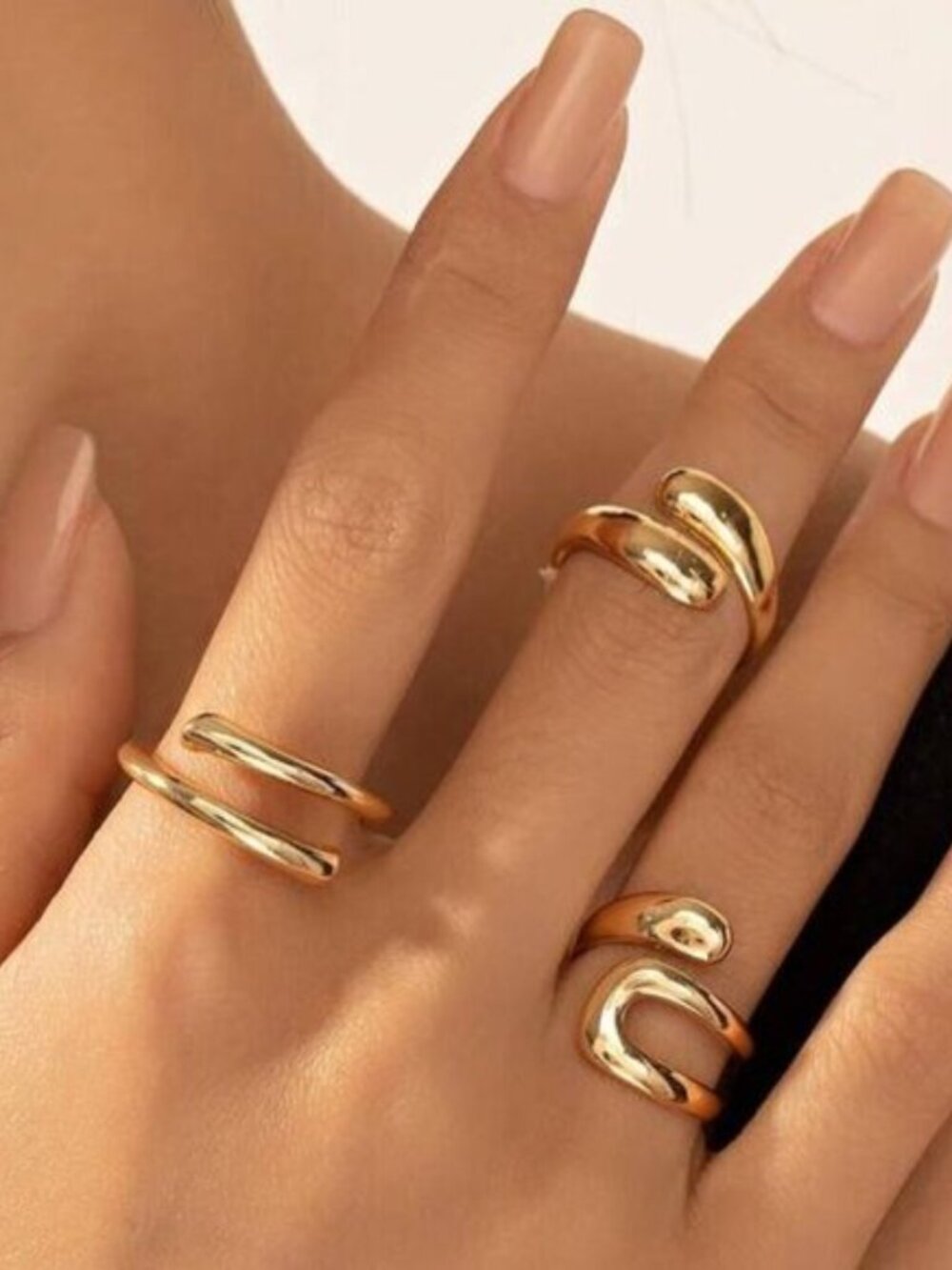 3-Piece Adjustable Modern Ring Set – Sculptural Statement Bands, 18K Gold Filled